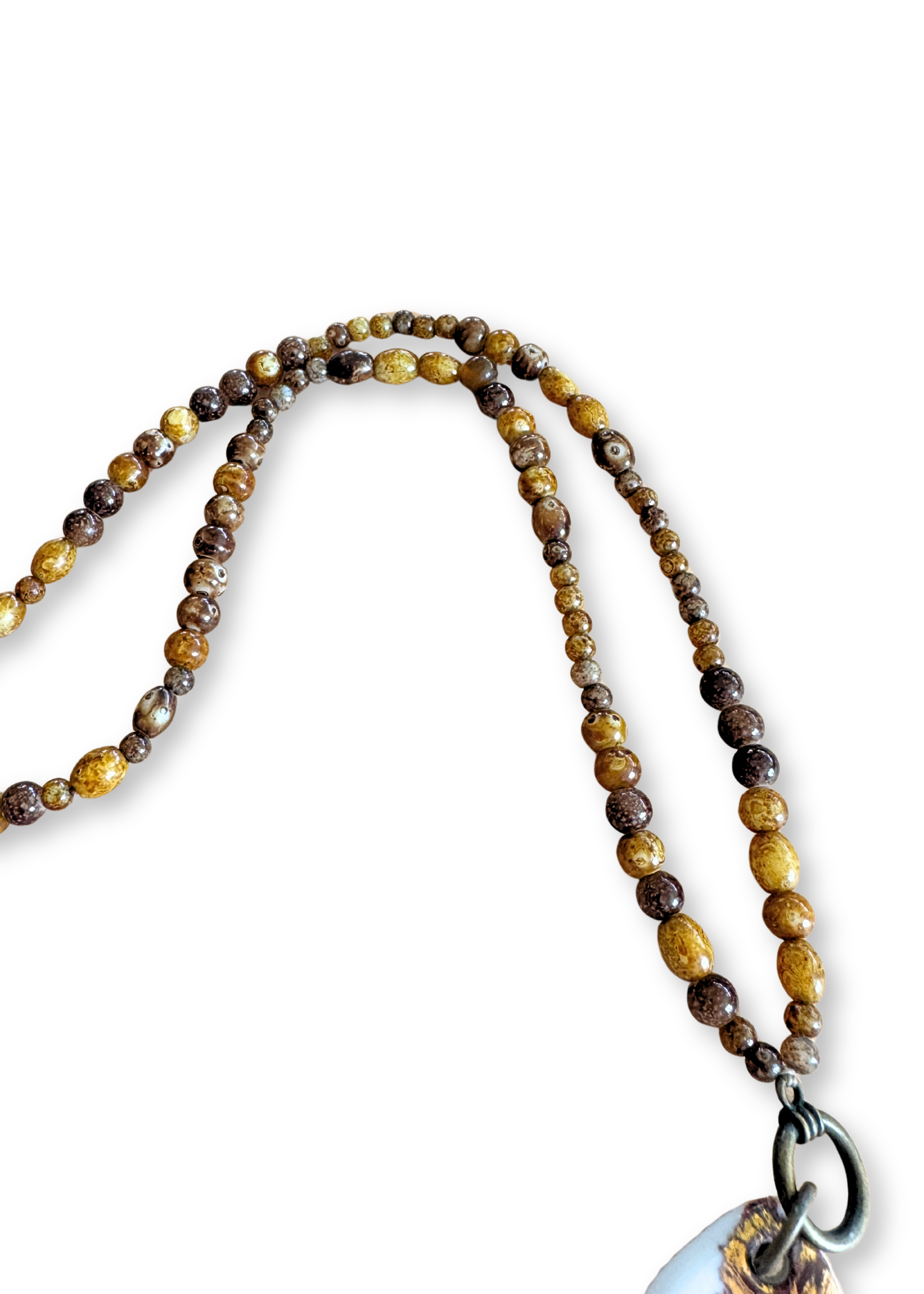 Feather Porcelain Pendant Beaded Necklace