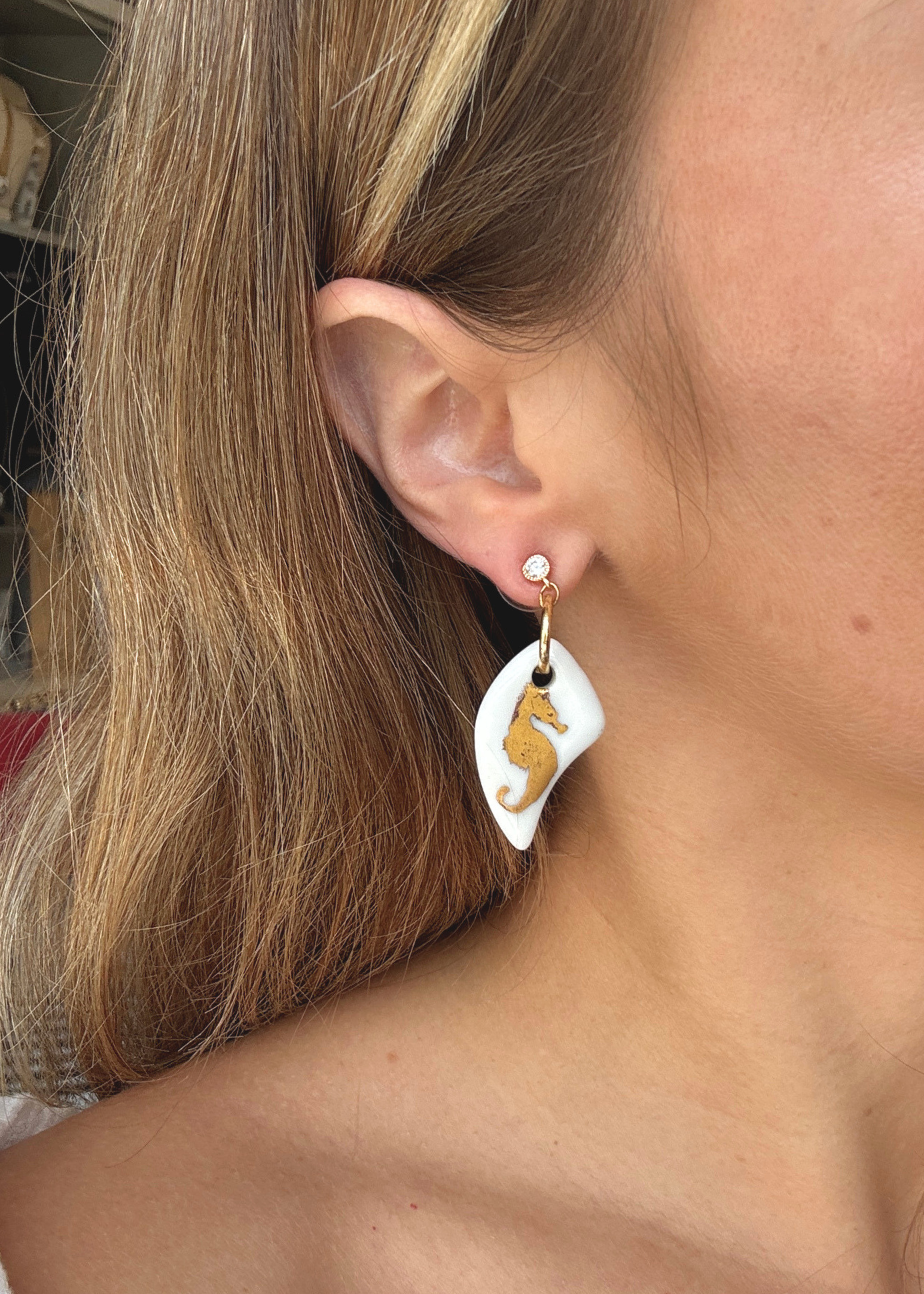 Seahorse Porcelain Drop Earrings