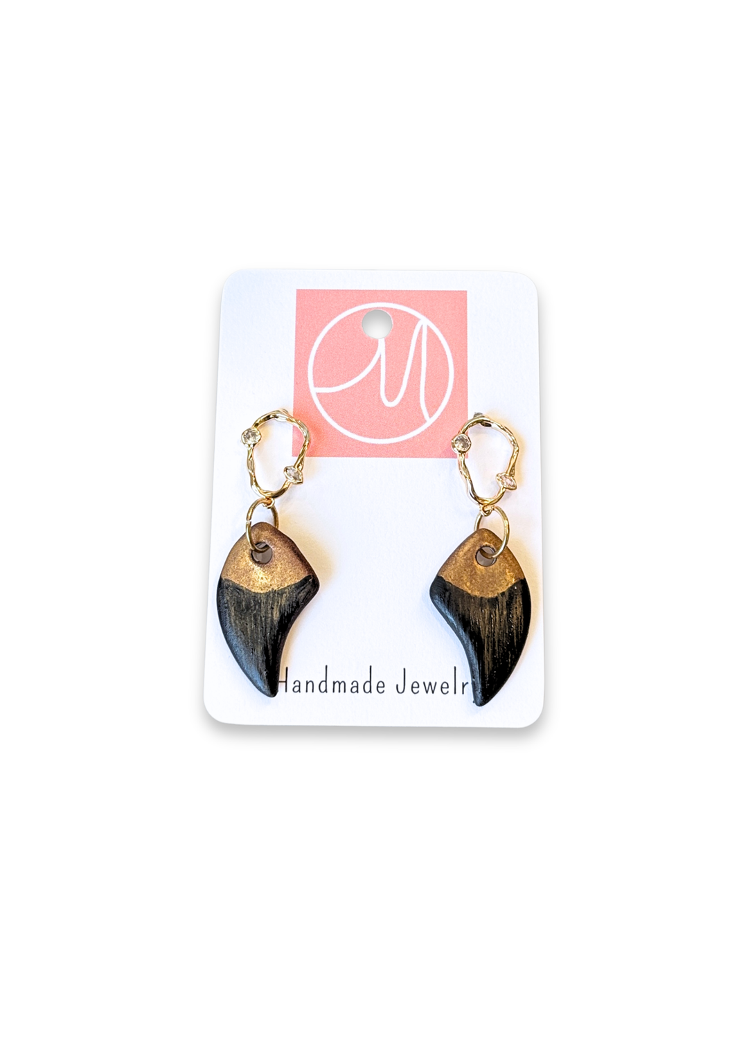 Coastal Shark Tooth Black and Gold Dangle Earrings
