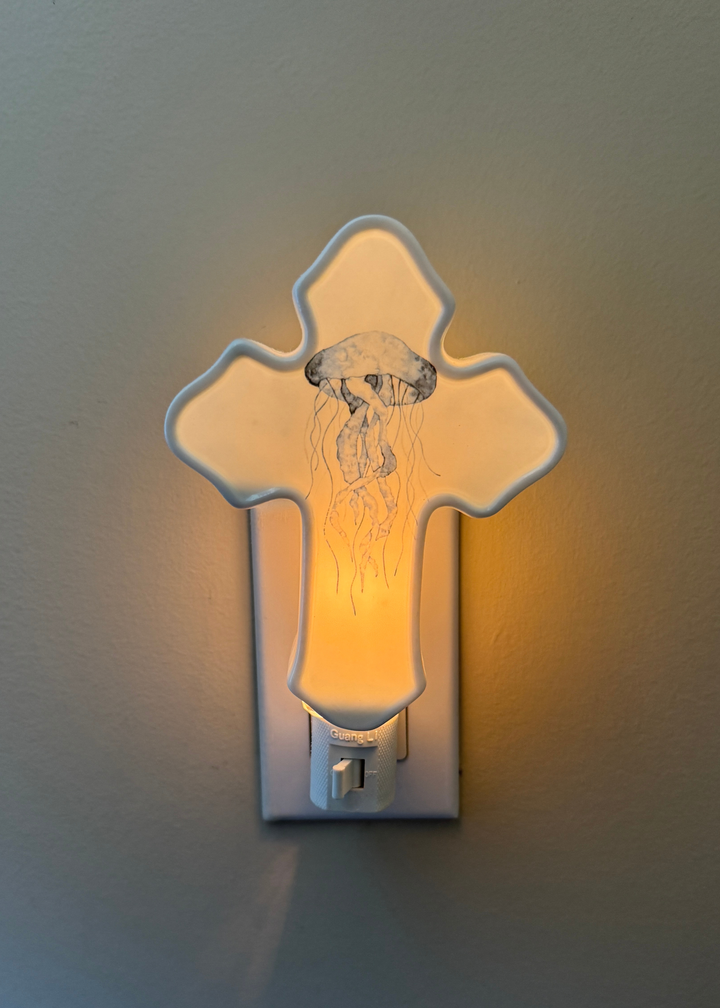 Jellyfish Porcelain Cross Night Light