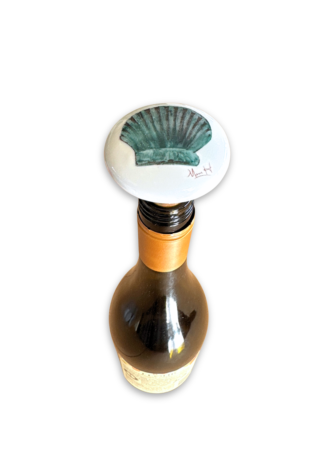 Shell Painted on a Ceramic Porcelain Wine Cork Stopper Barware