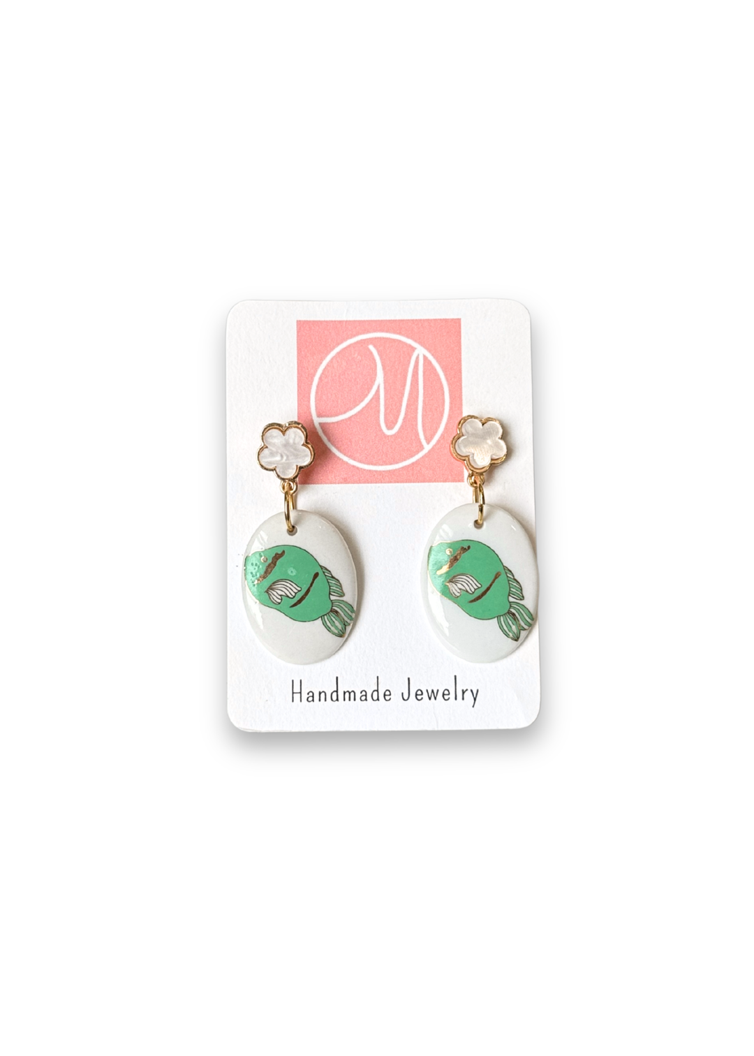 Green Fish Porcelain Drop Earrings