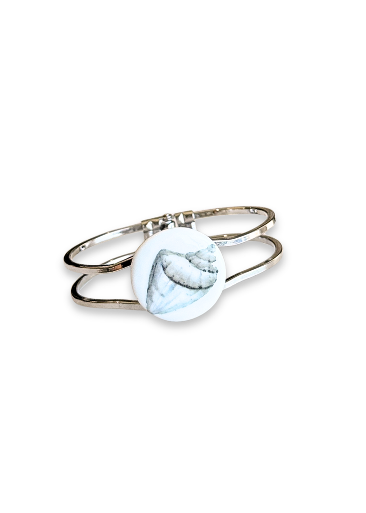 Coastal Seashell Porcelain Clasp Silver Bracelet