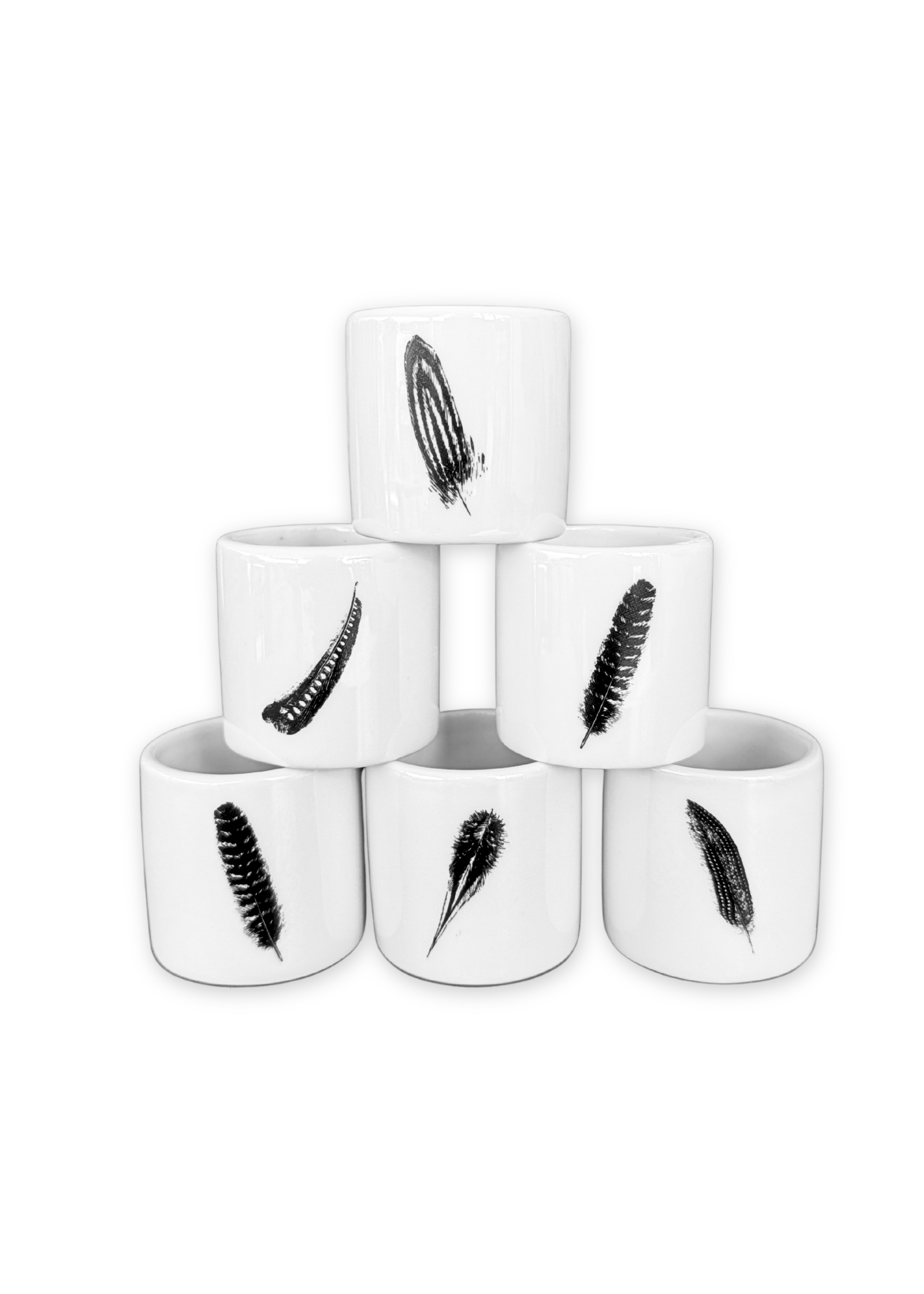 Black Feather Porcelain Napkin Rings Set of 6