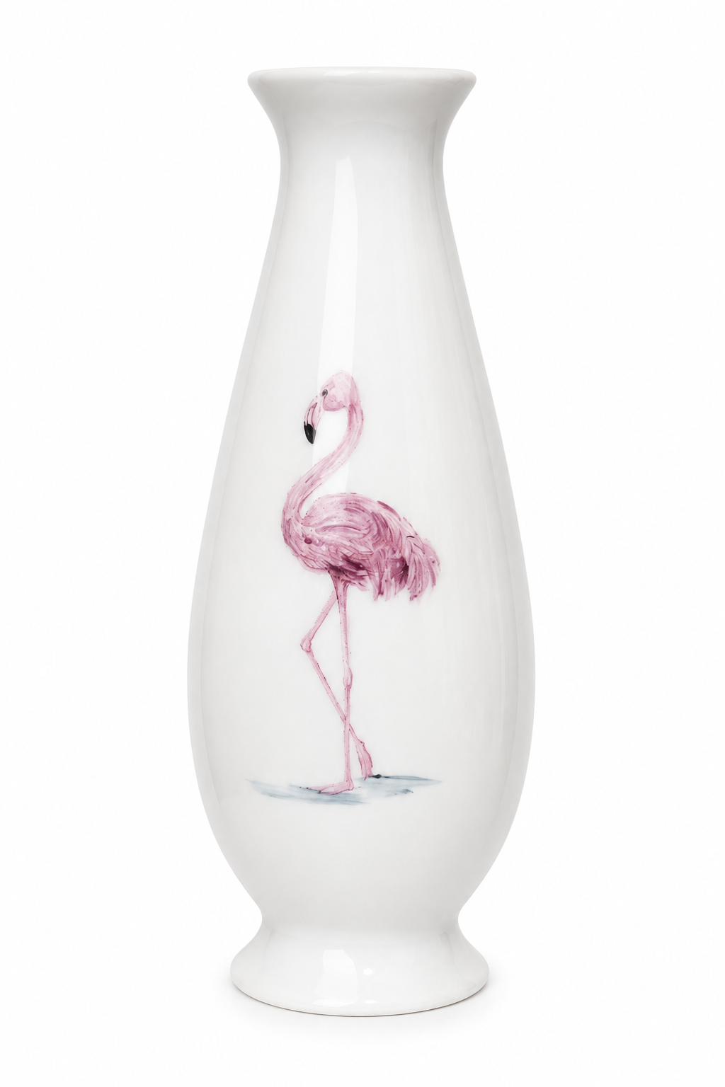 Hand-Painted Flamingo Porcelain Bud Vase with Blush Rose