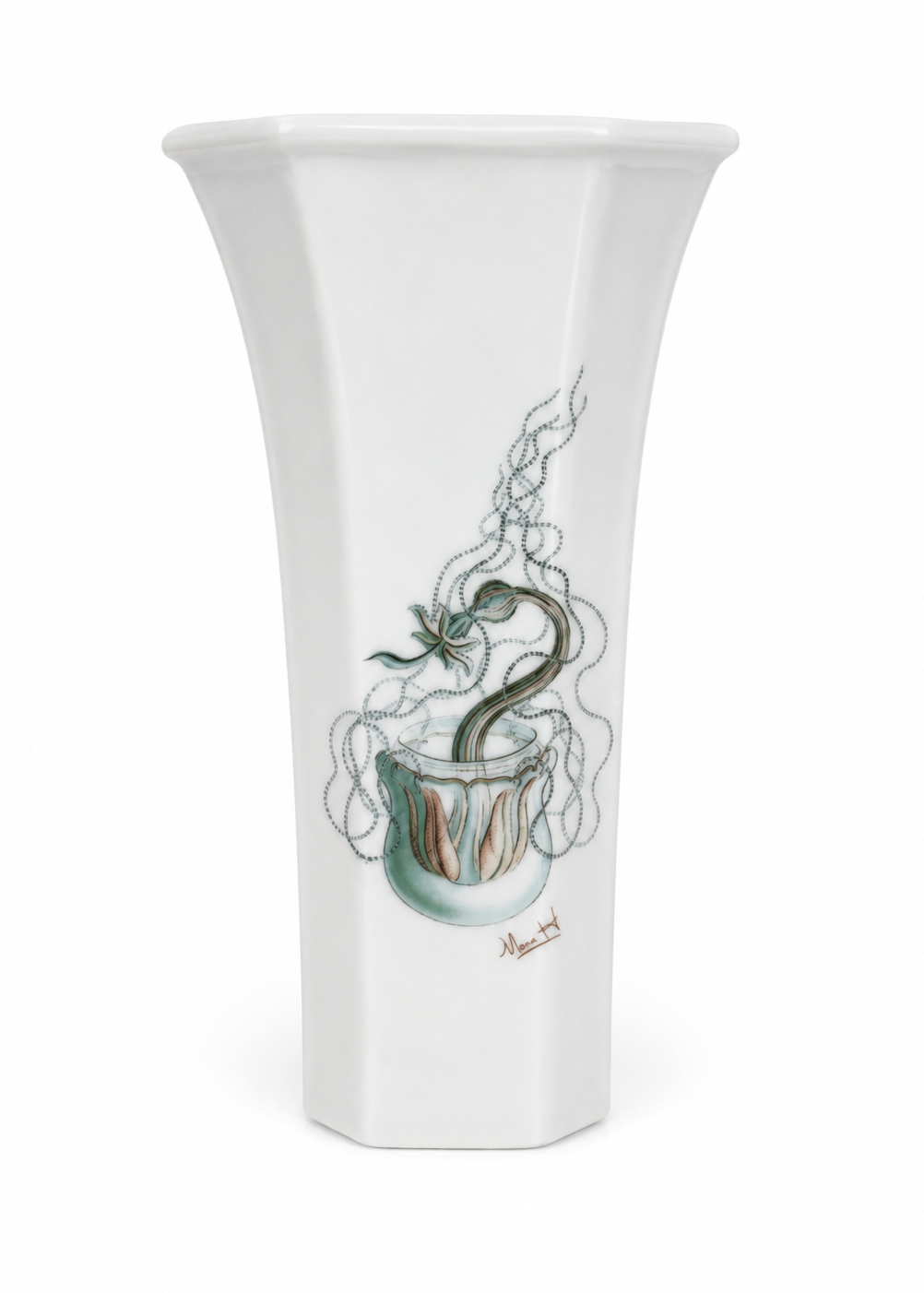 Coastal Botanical Porcelain Vase – Elegant Wall Sconce Accent