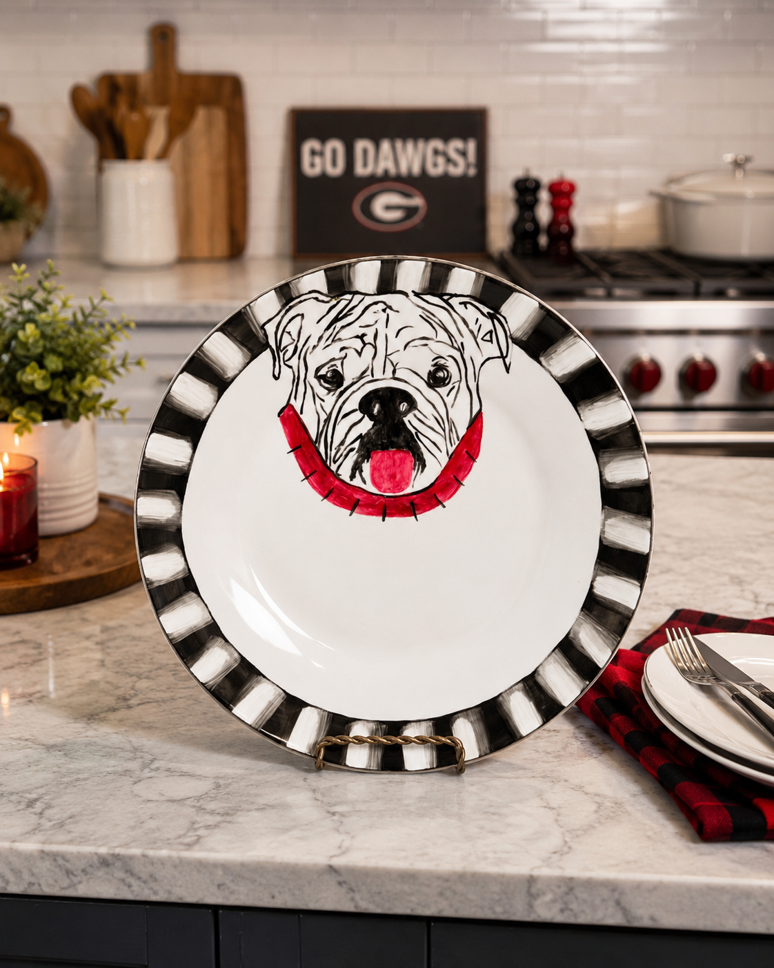 Hand-Painted Bulldog Porcelain Serving Platter
