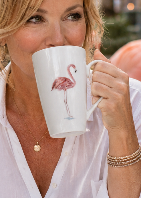 Hand-Painted Pink Flamingo Porcelain Mug