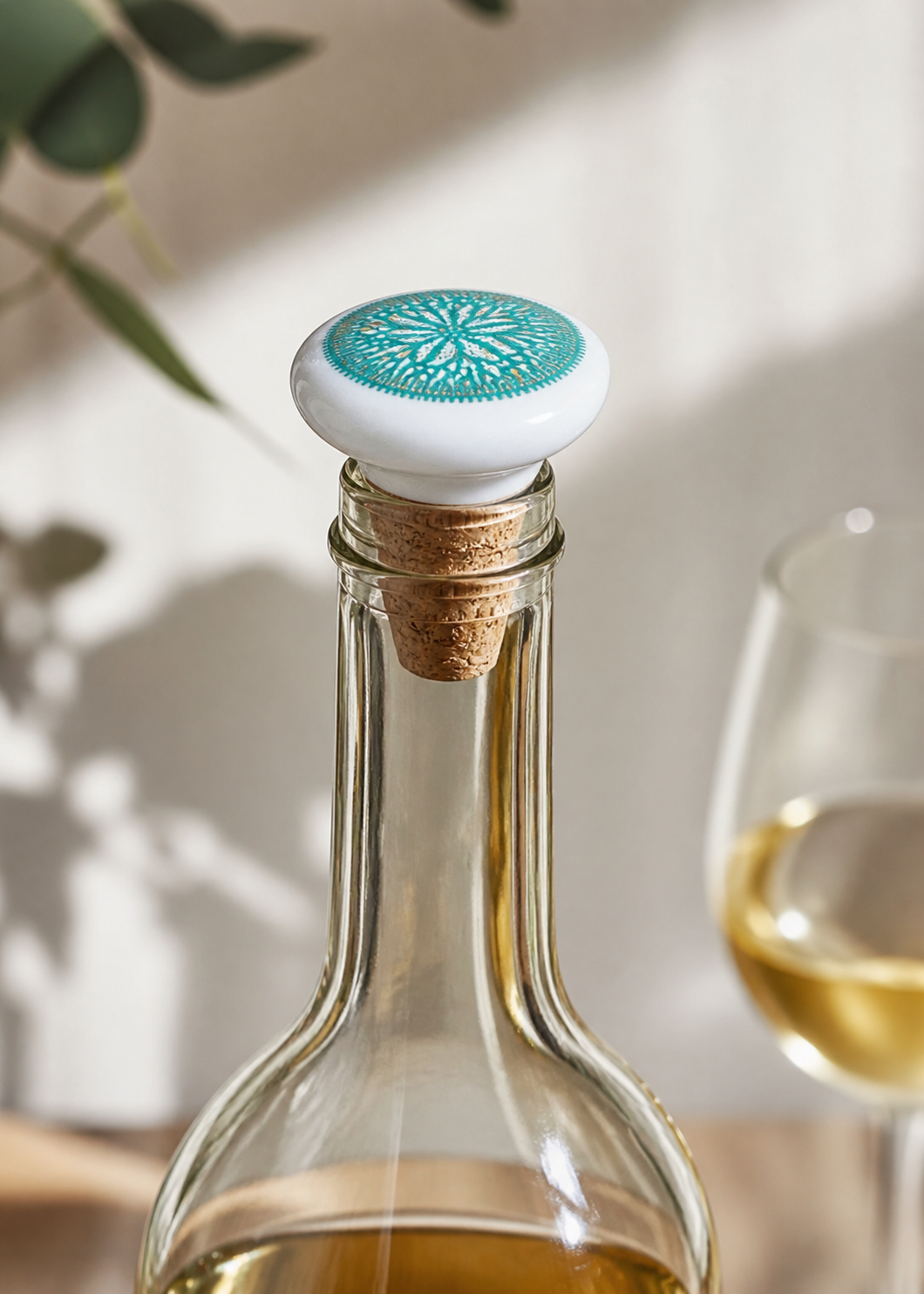 Sand Dollar Turquoise Porcelain Wine Cork Stopper
