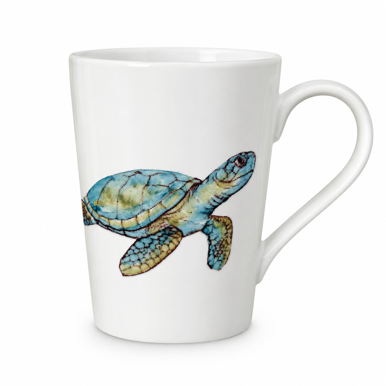 Hand-Painted Sea Turtle Porcelain Latte Mug | Coastal Coffee Cup