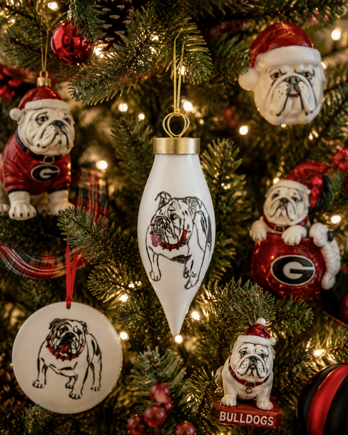 Hand-Painted Bulldog Porcelain Christmas Ornament
