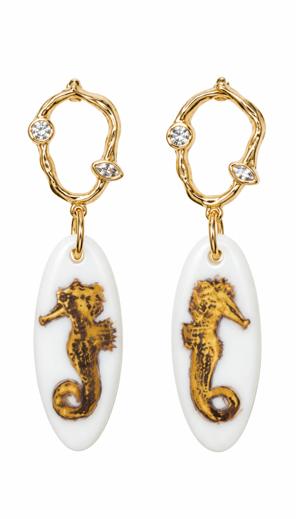 Hand-Painted Porcelain Seahorse Drop Earrings