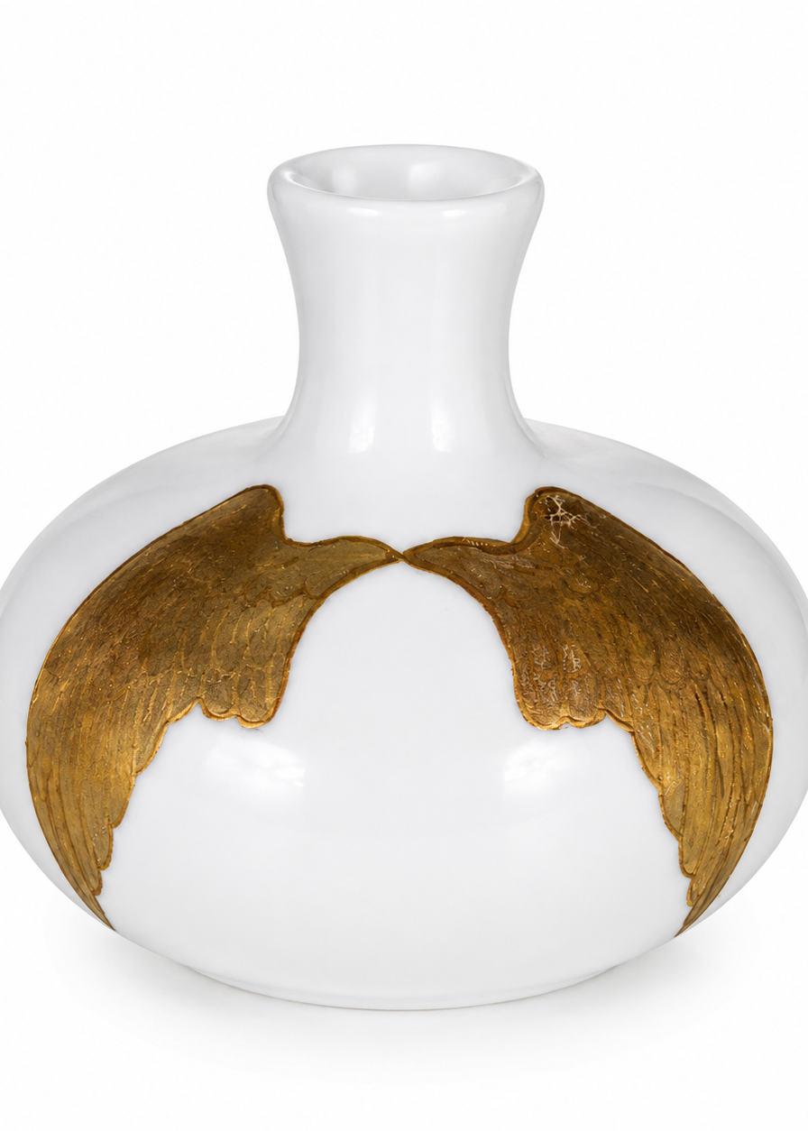 Hand-Painted Gold Angel Wings Porcelain Bud Vase