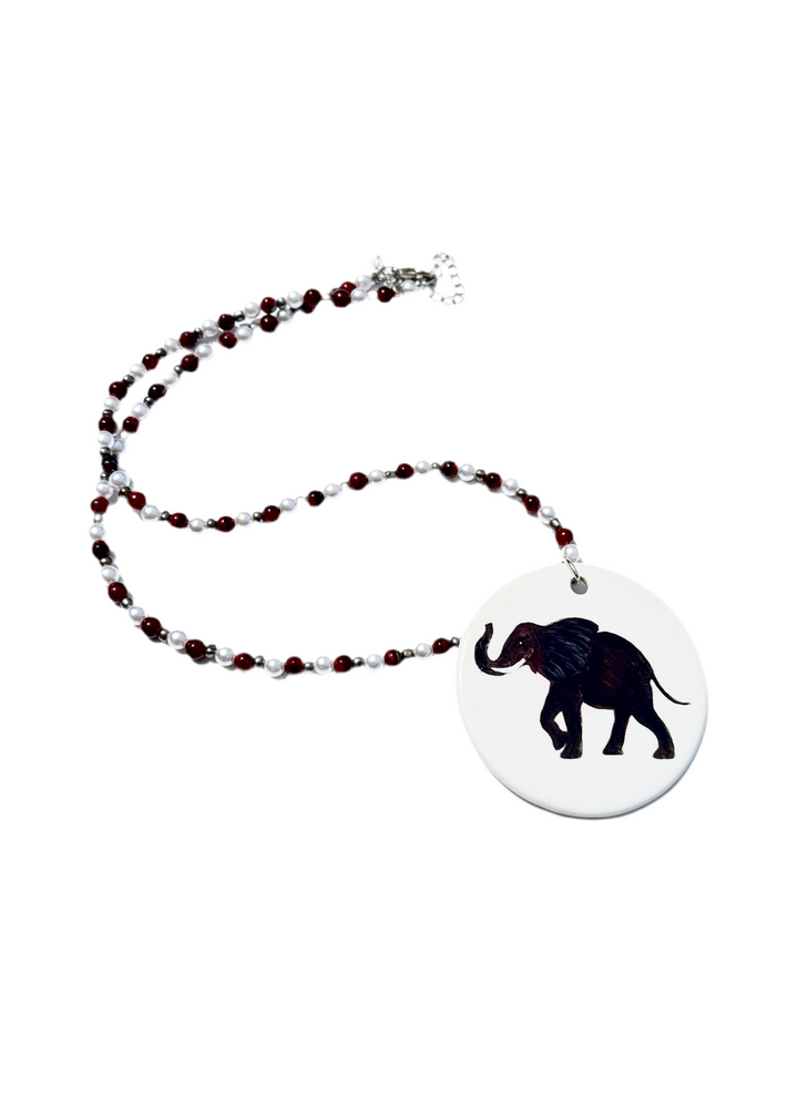 Elephant Game Day Necklace Crimson White Football Mascot