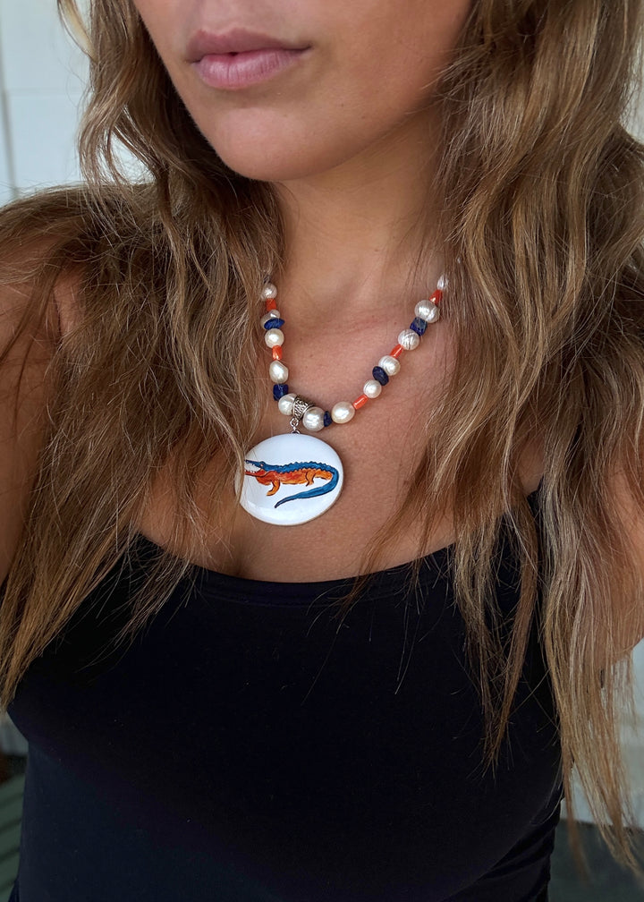 Gator Game day Necklace Orange Blue Football Mascot