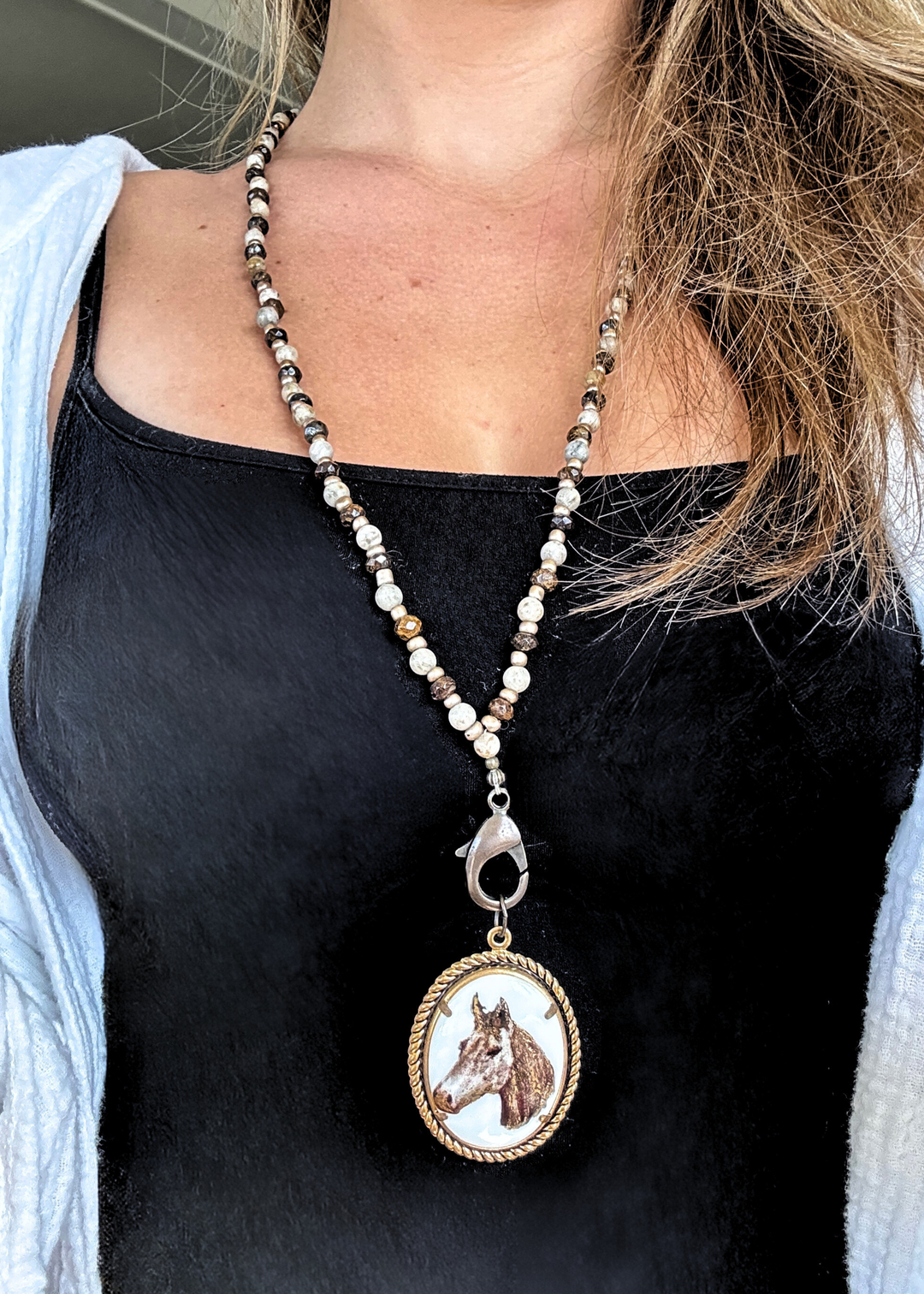 Horse Porcelain Pendant Beaded Necklace