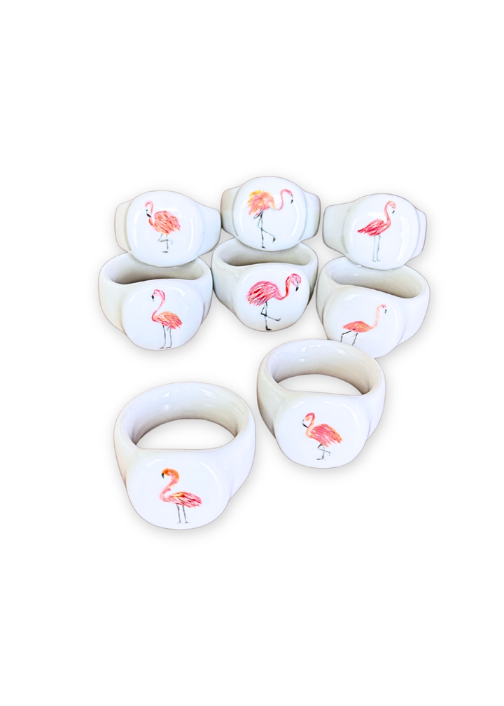 Flamingo Porcelain Napkin Rings – Set of 8