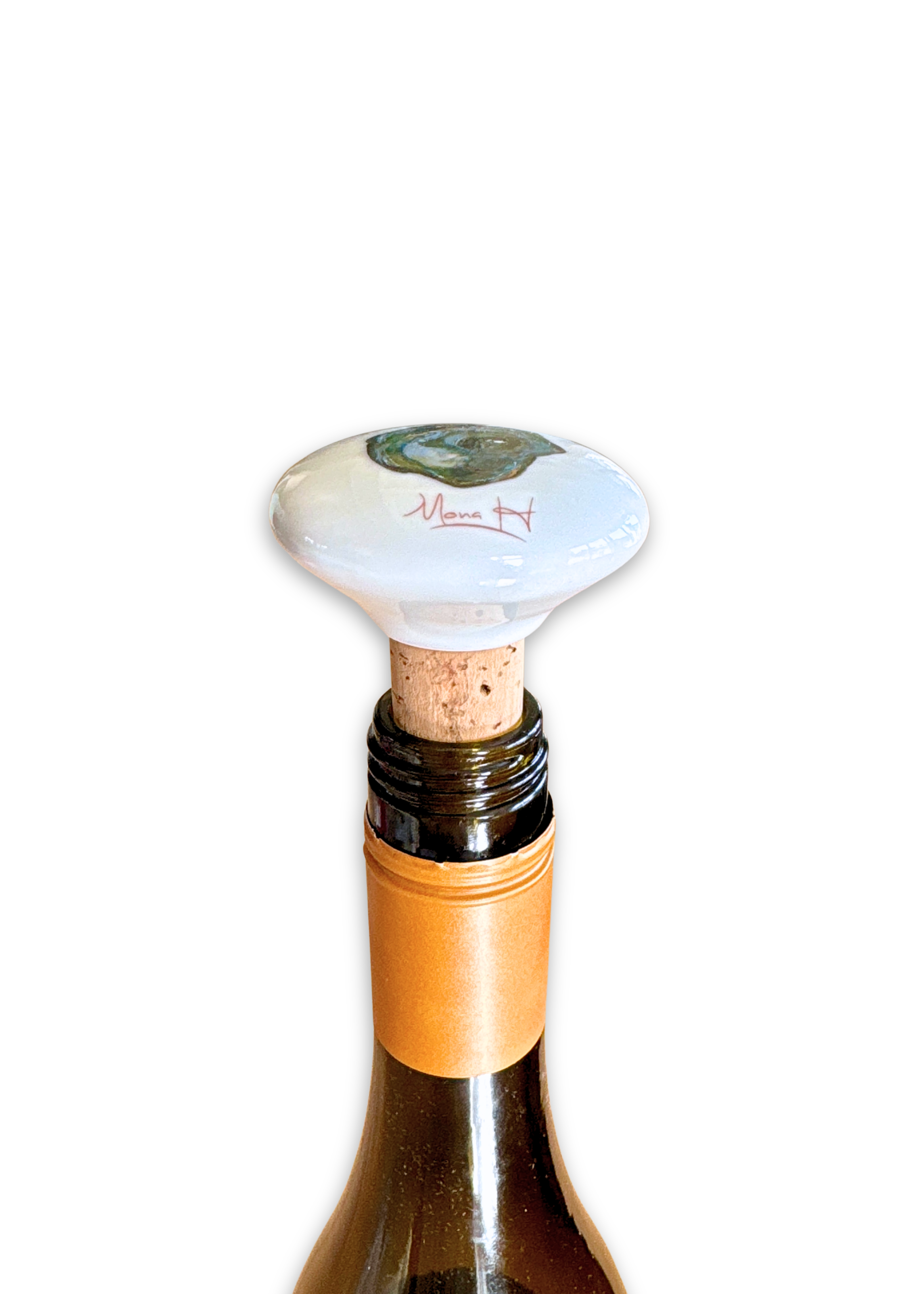 Oyster Painted on a Porcelain Ceramic Wine Cork Stopper Barware
