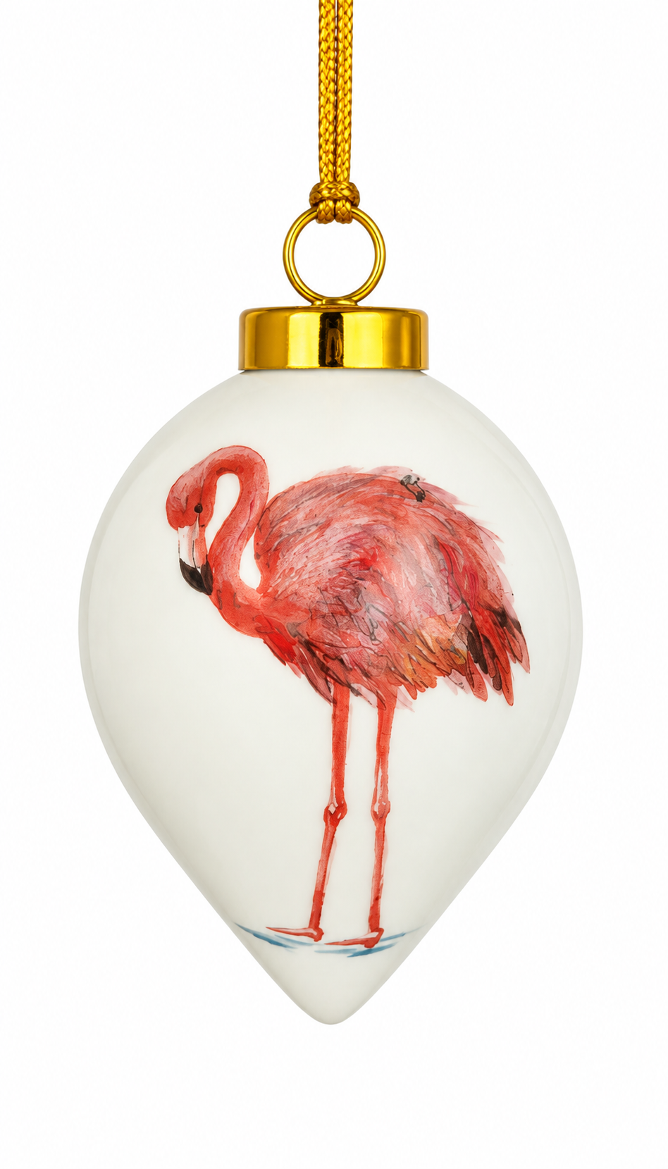 Hand-Painted Flamingo Porcelain Christmas Ornament