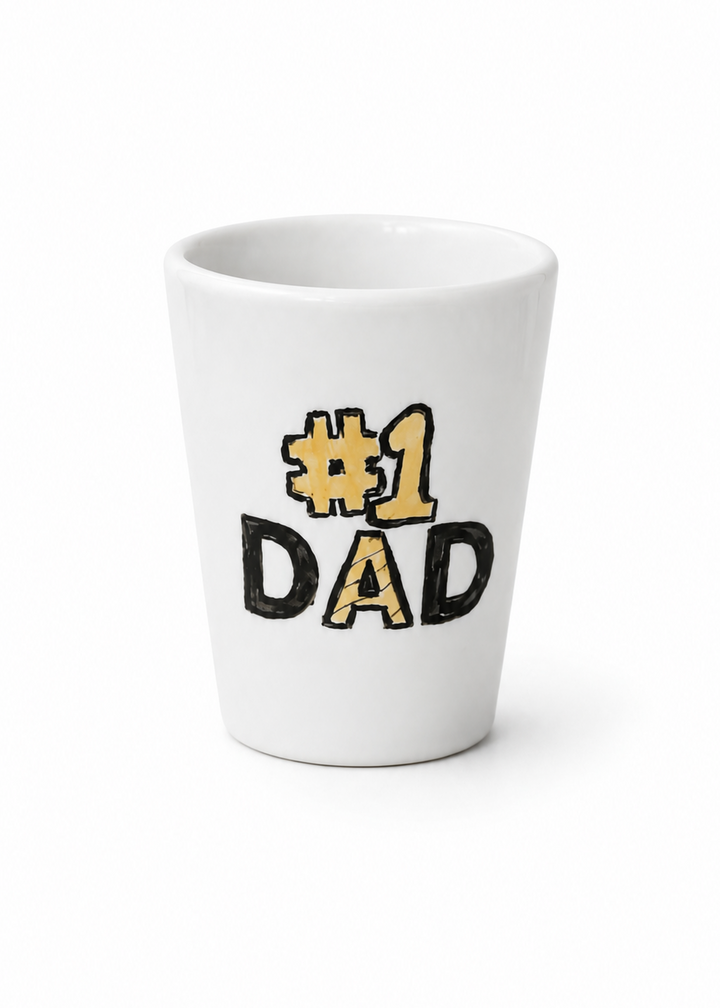 #1 Dad Hand-Painted Porcelain Shot Glass & Mini Bottle Holder Gift