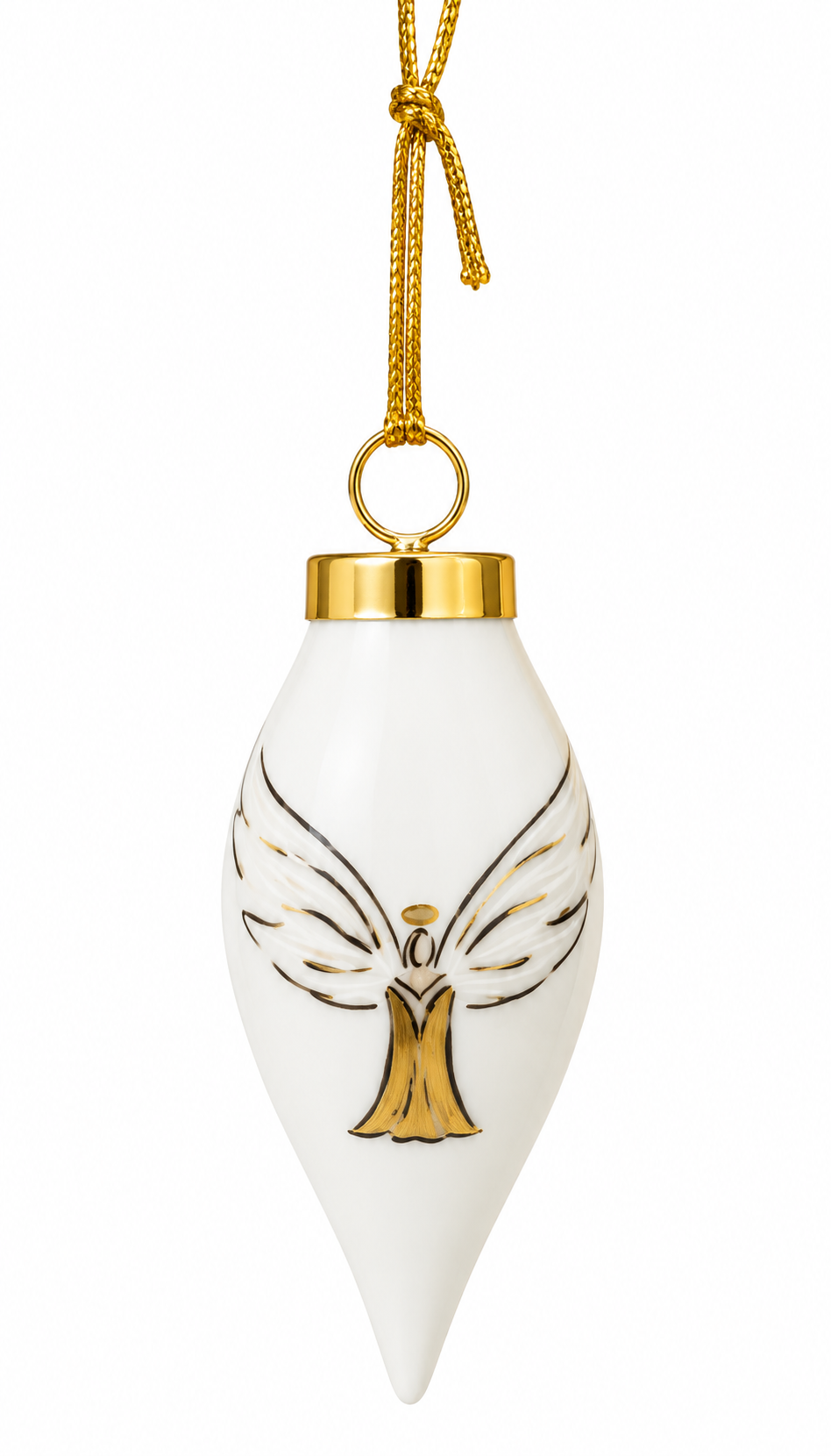 Hand-Painted Porcelain Angel Christmas Ornament – Gold & White