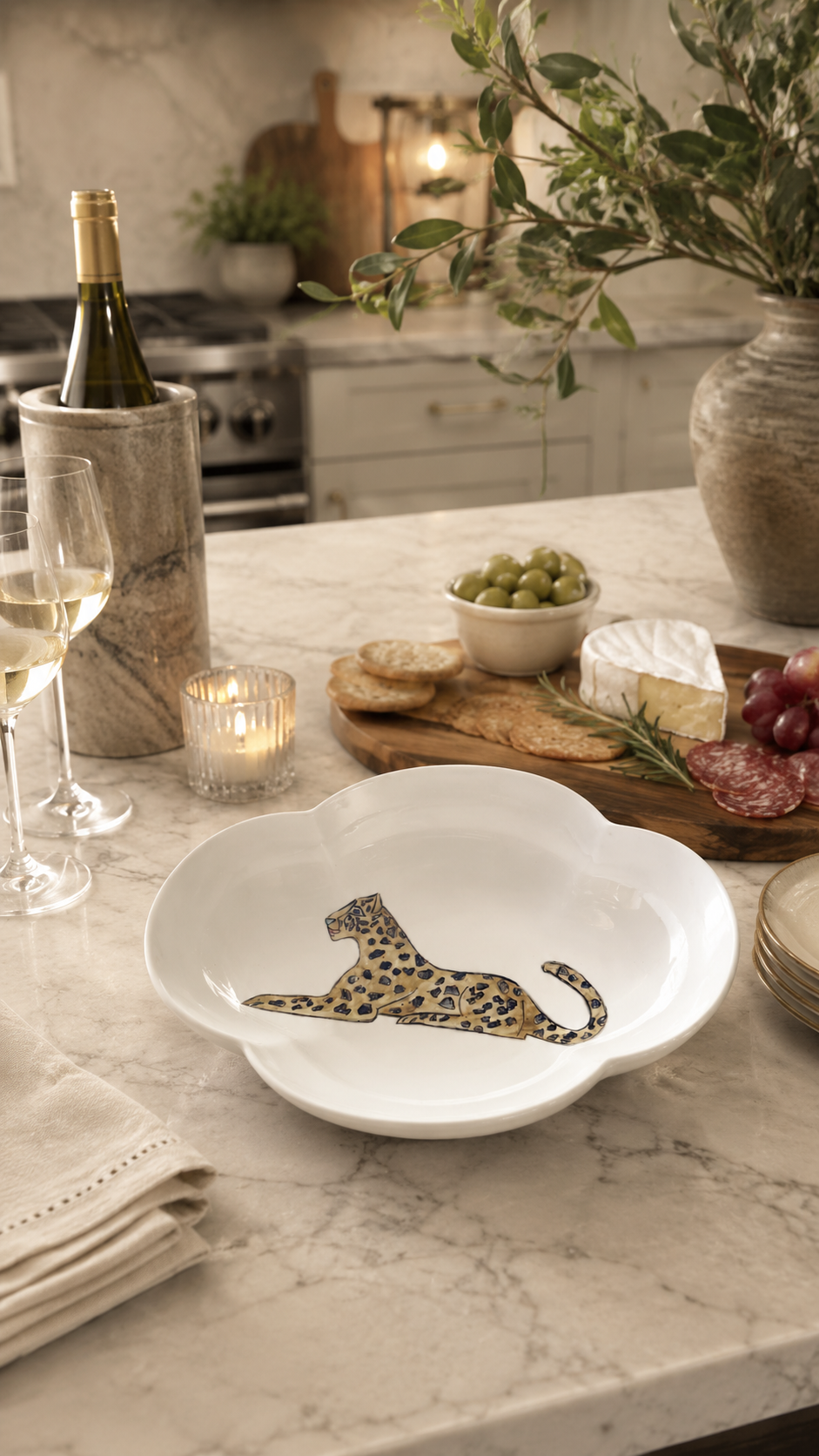 Hand-Painted Jaguar Porcelain Bowl | 7.5" x 10" Artisan Serving Bowl |