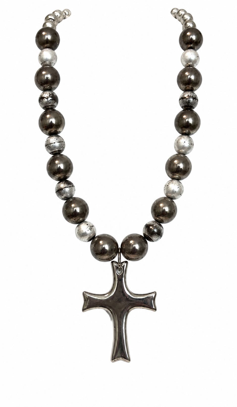 Handcrafted Silver Cross Statement Beaded Necklace | Artisan Christian Jewelry