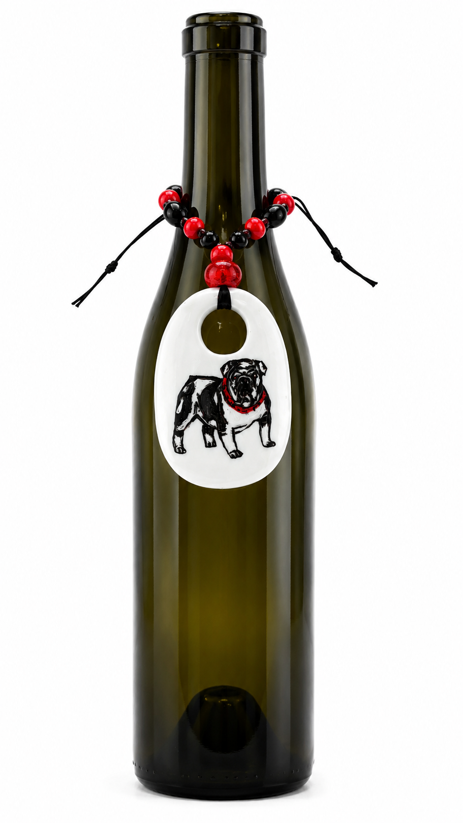 Hand-Painted Bulldog Porcelain Wine Bottle Tag