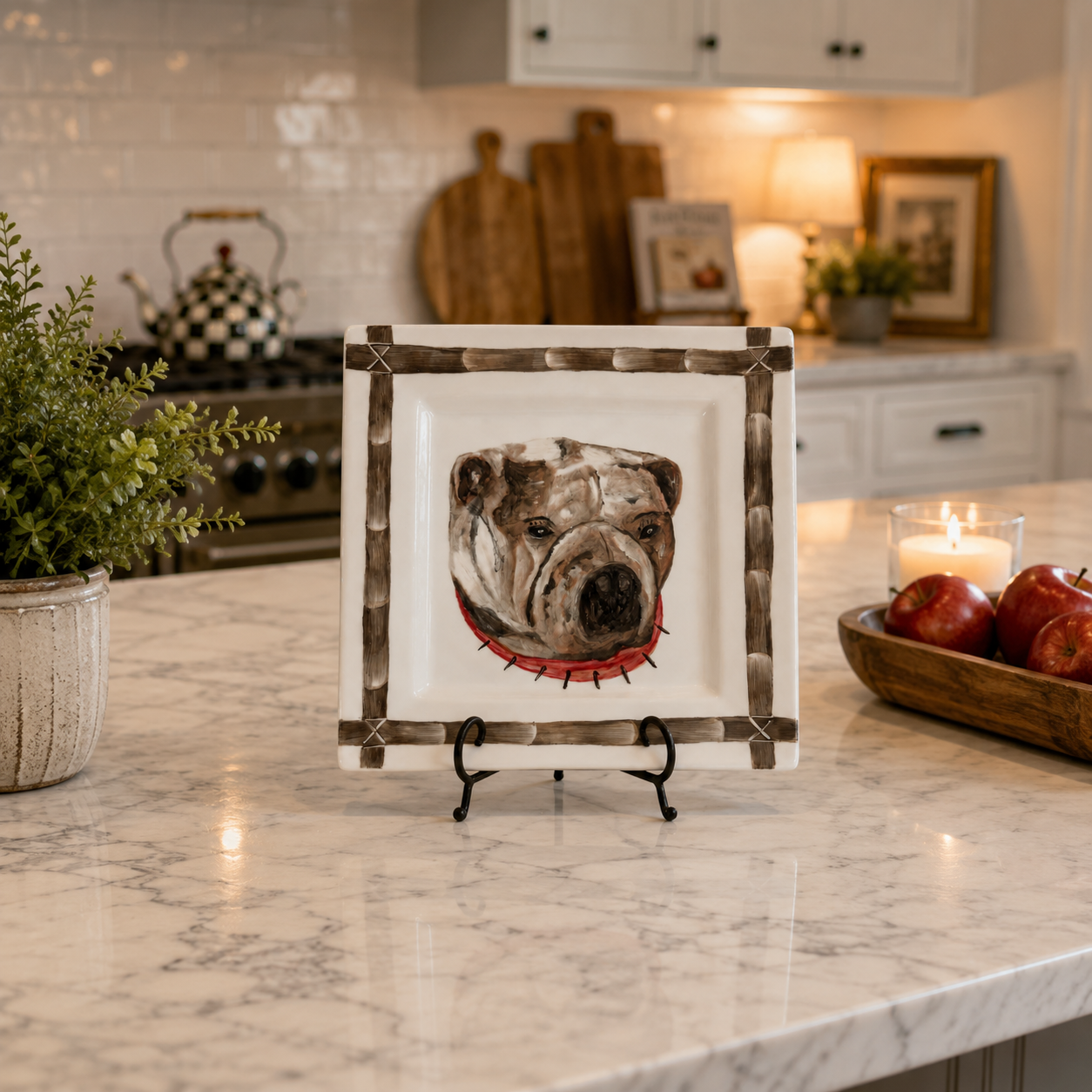 Hand-Painted Bulldog Porcelain Square Plate