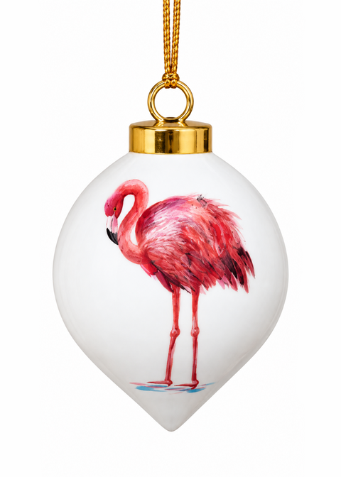 Pink Flamingo Teardrop Christmas Ornament