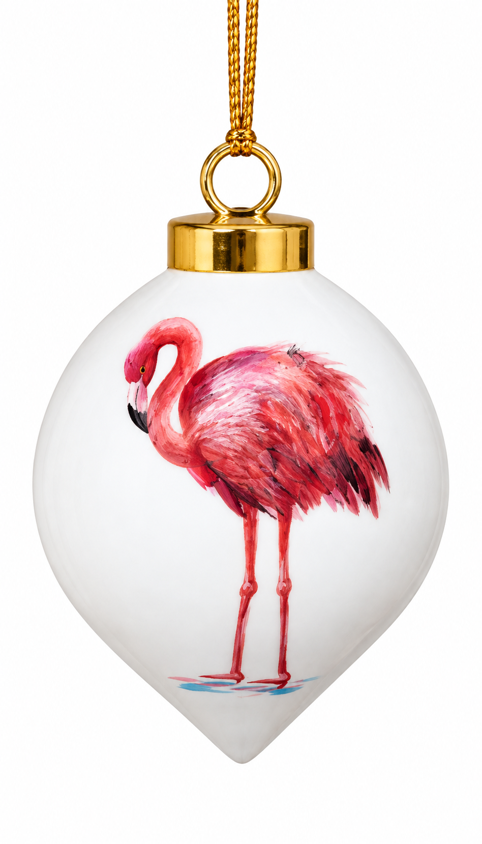 Hand-Painted Pink Flamingo Teardrop Porcelain Christmas Ornament