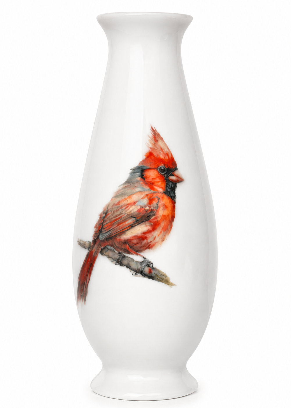 Hand-Painted Cardinal Porcelain Bud Vase