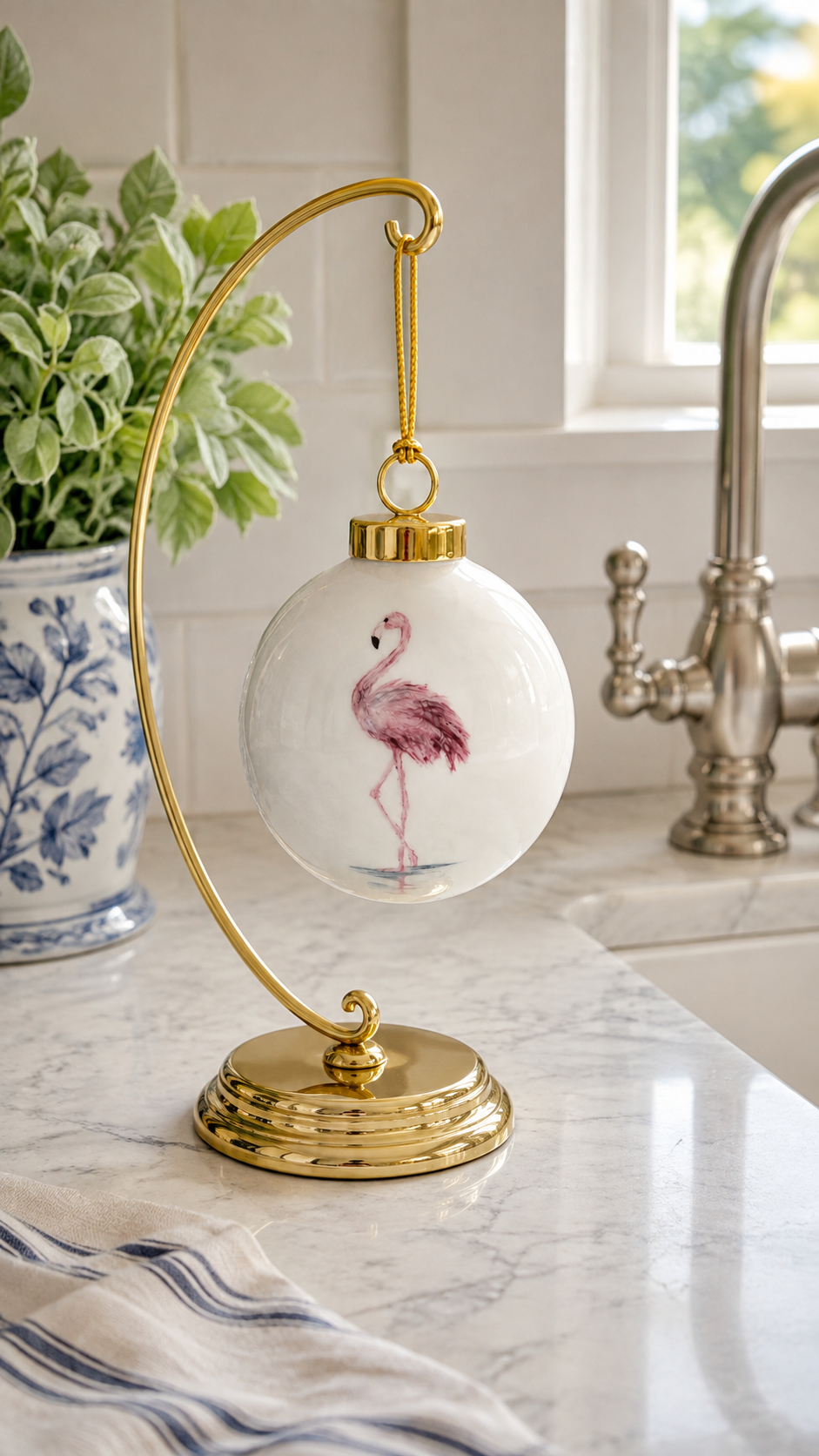 Pink Flamingo Porcelain Ornament