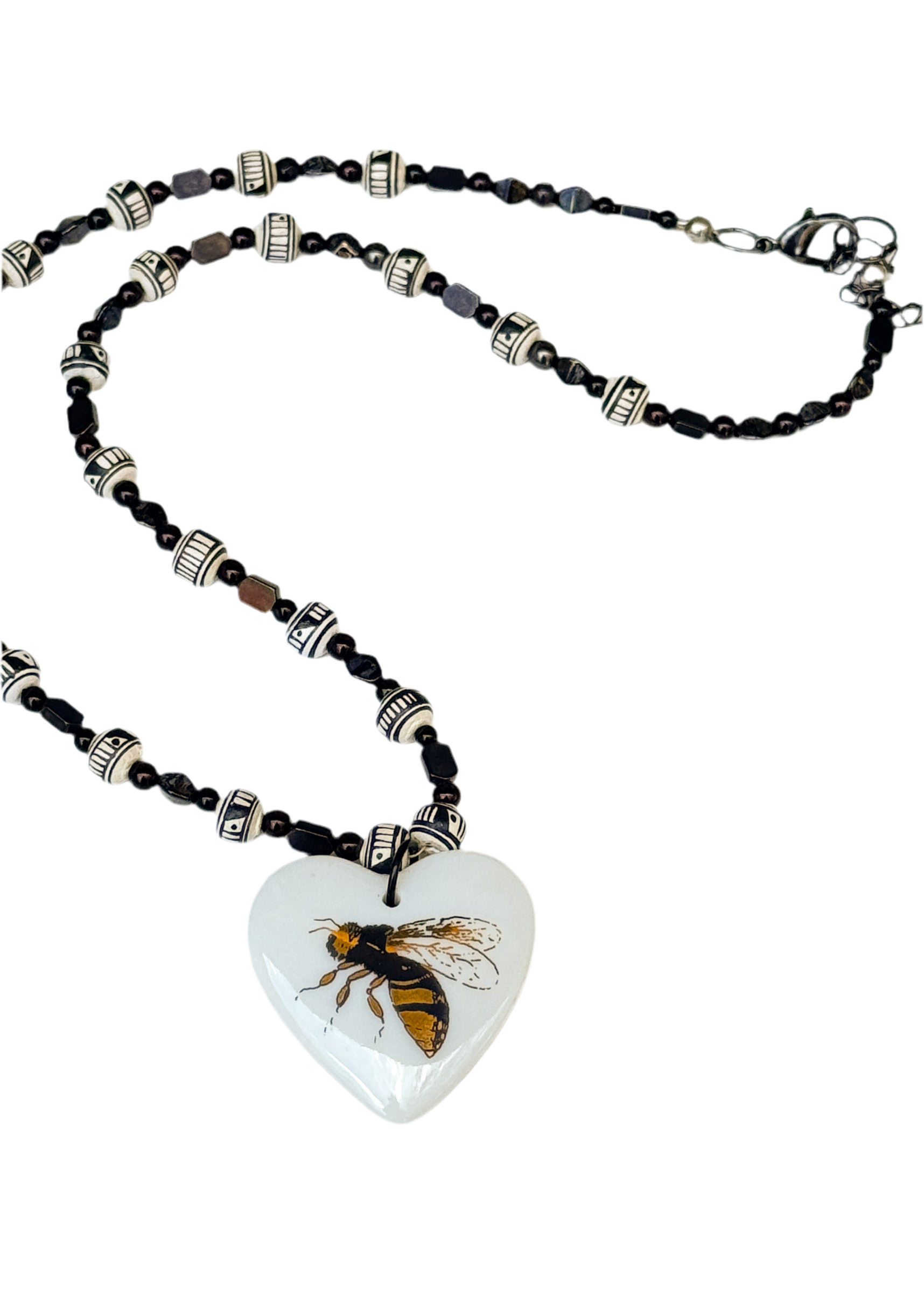 Bee Porcelain Pendant Beaded Necklace Nature Lover