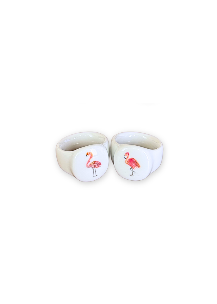 Flamingo Porcelain Napkin Rings – Set of 8
