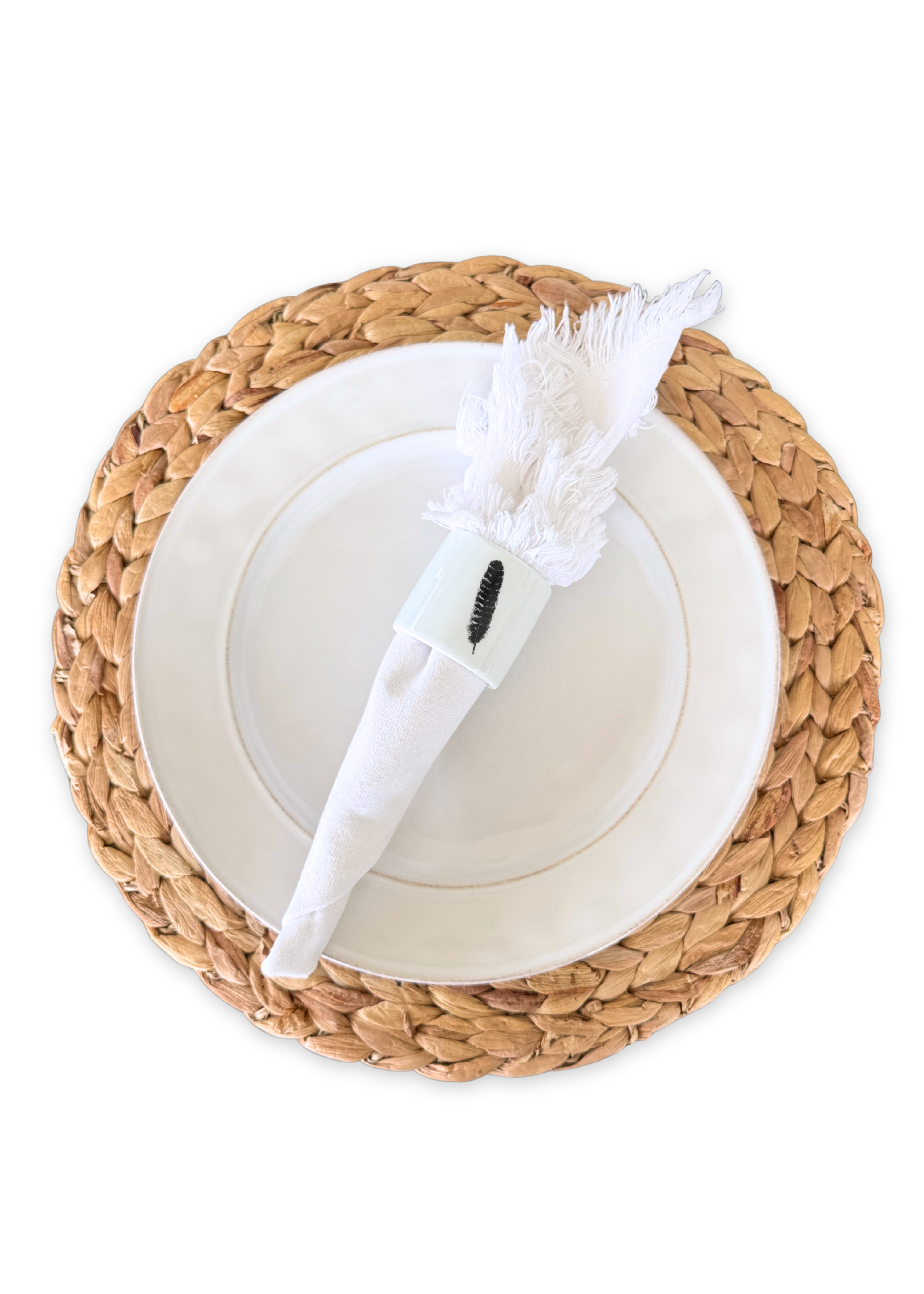 Black Feather Porcelain Napkin Rings Set of 6