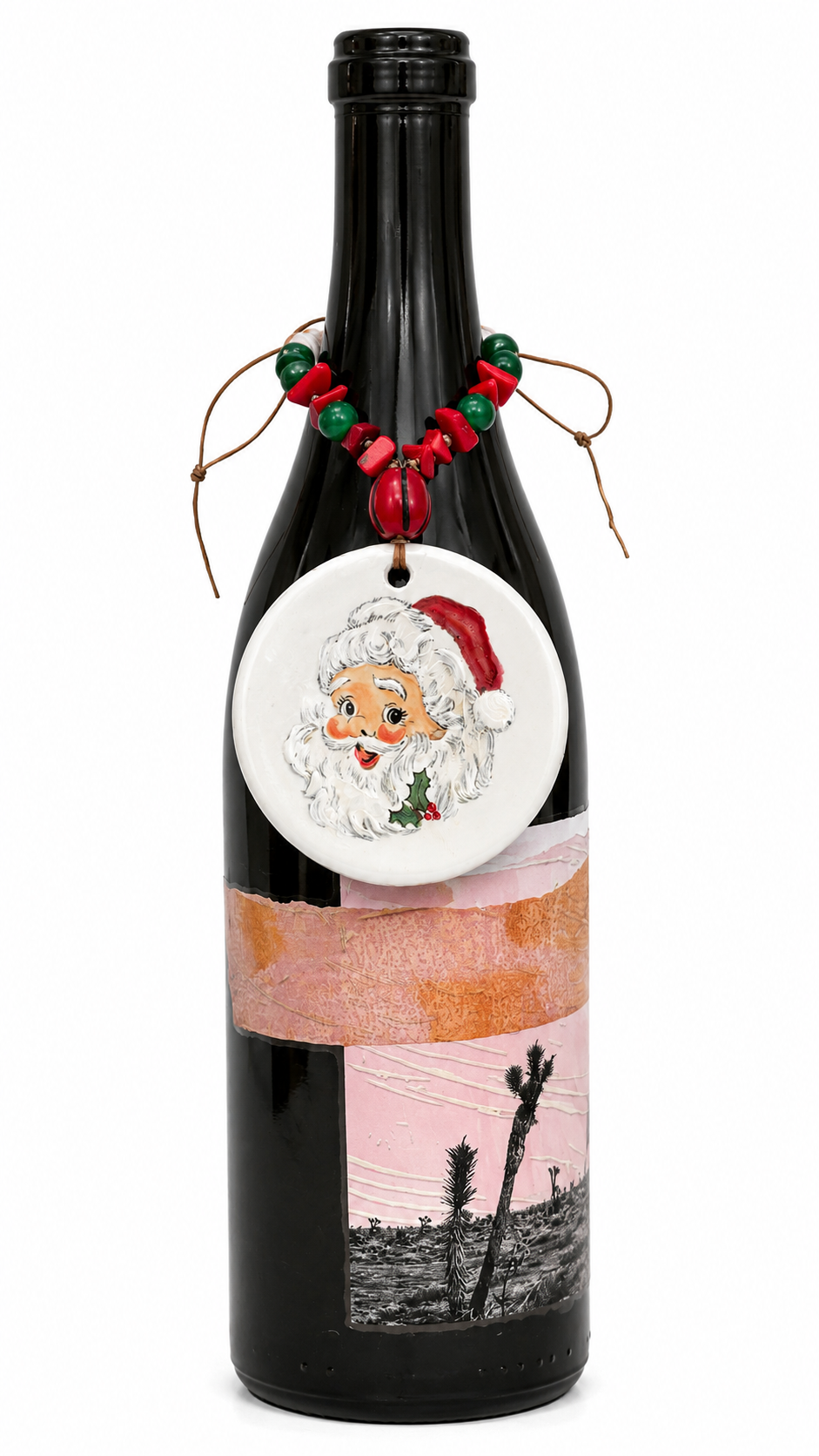 Hand-Painted Vintage Santa Porcelain Bottle Tag