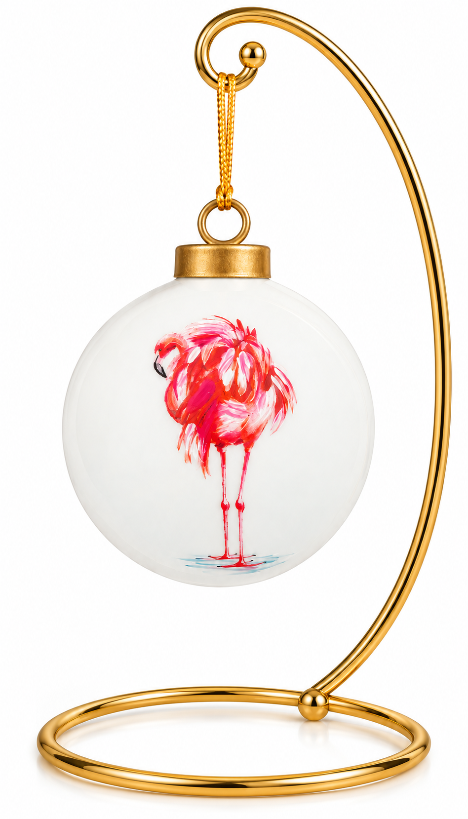Hand-Painted Pink Flamingo Porcelain Christmas Ornament