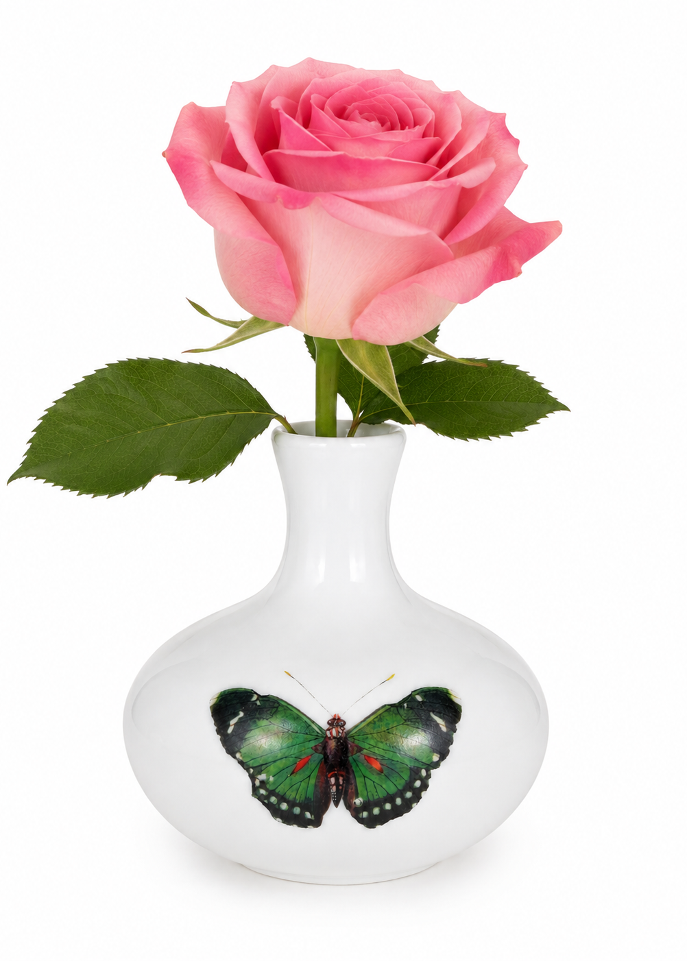 Green Butterfly Porcelain Bud Vase