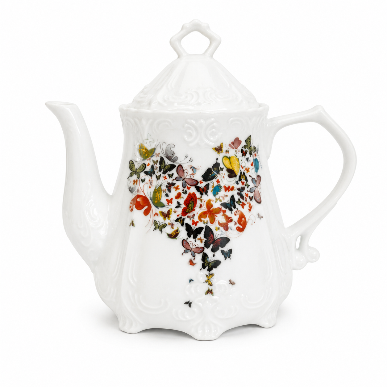 Butterfly Garden Porcelain Teapot – Elegant Floral Tea Server
