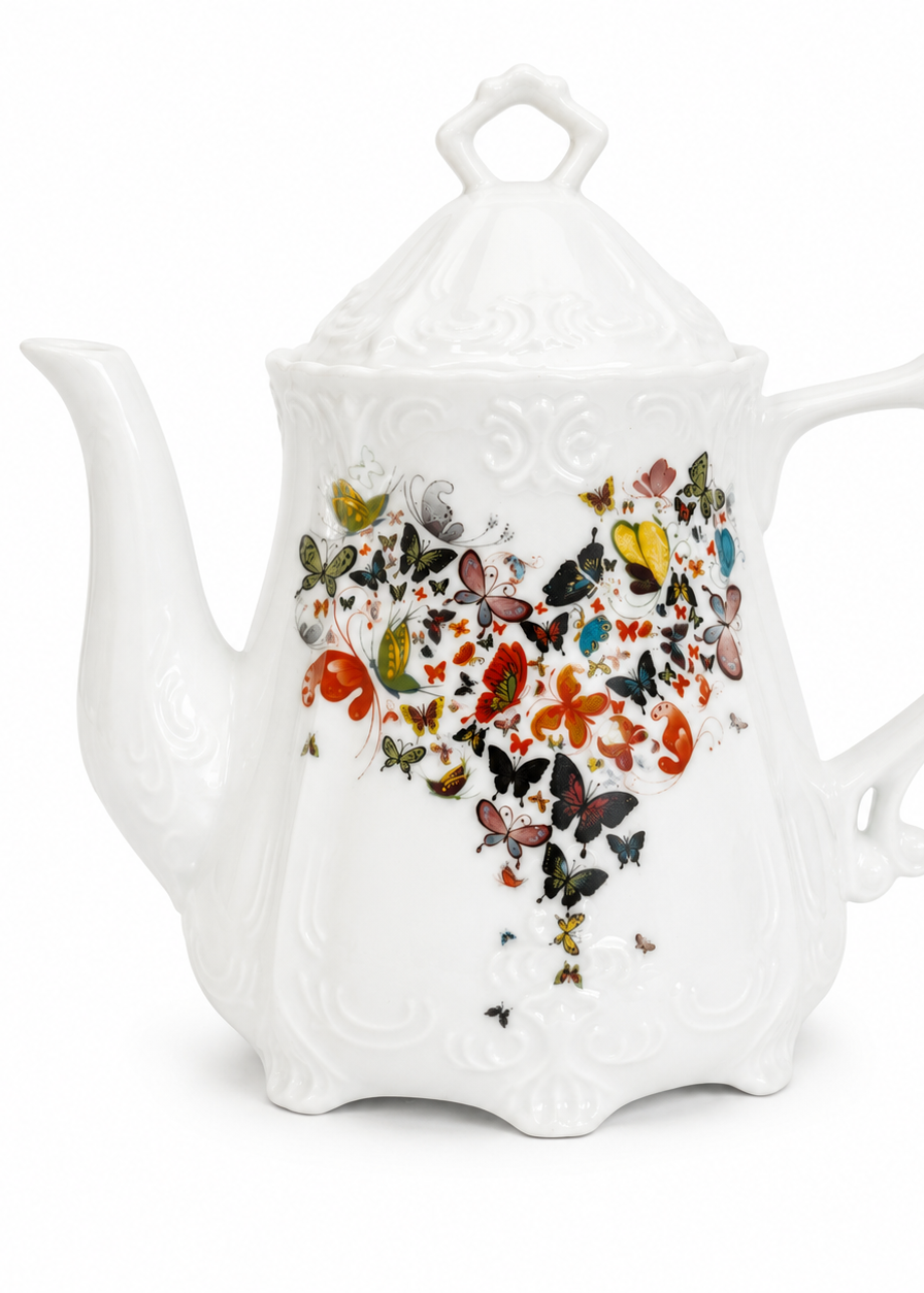 Butterfly Garden Porcelain Teapot – Elegant Floral Tea Server