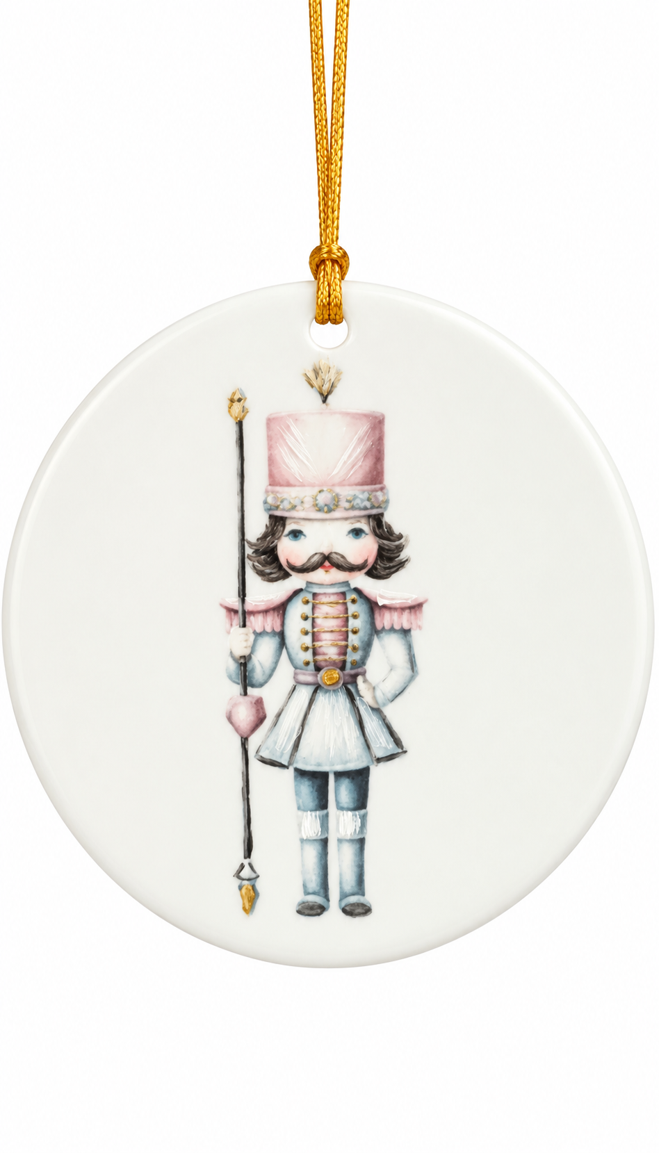 Hand-Painted Pink & Blue Nutcracker Porcelain Christmas Ornament