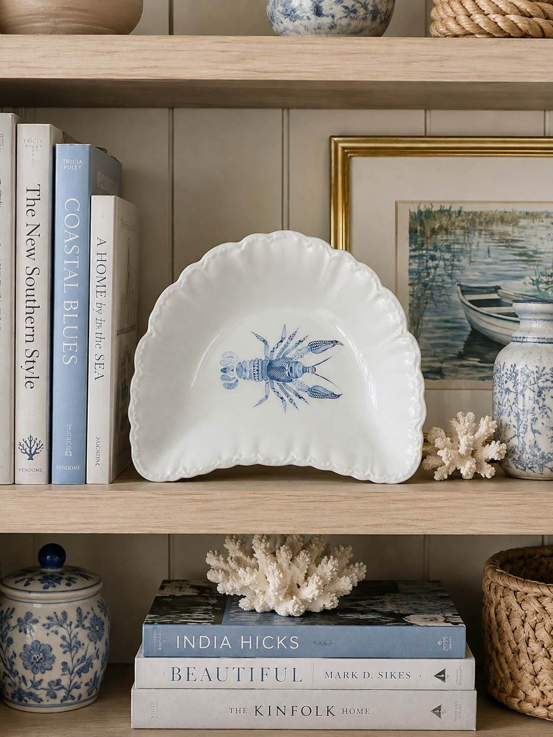 Blue Lobster Porcelain Scalloped Tray