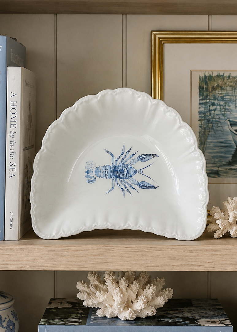 Blue Lobster Porcelain Scalloped Tray