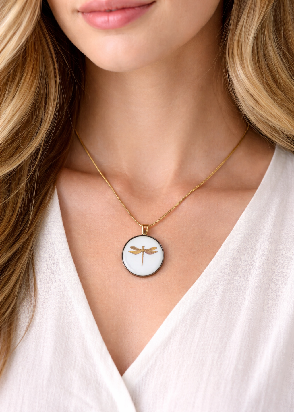 Dragonfly Porcelain Pendant Necklace