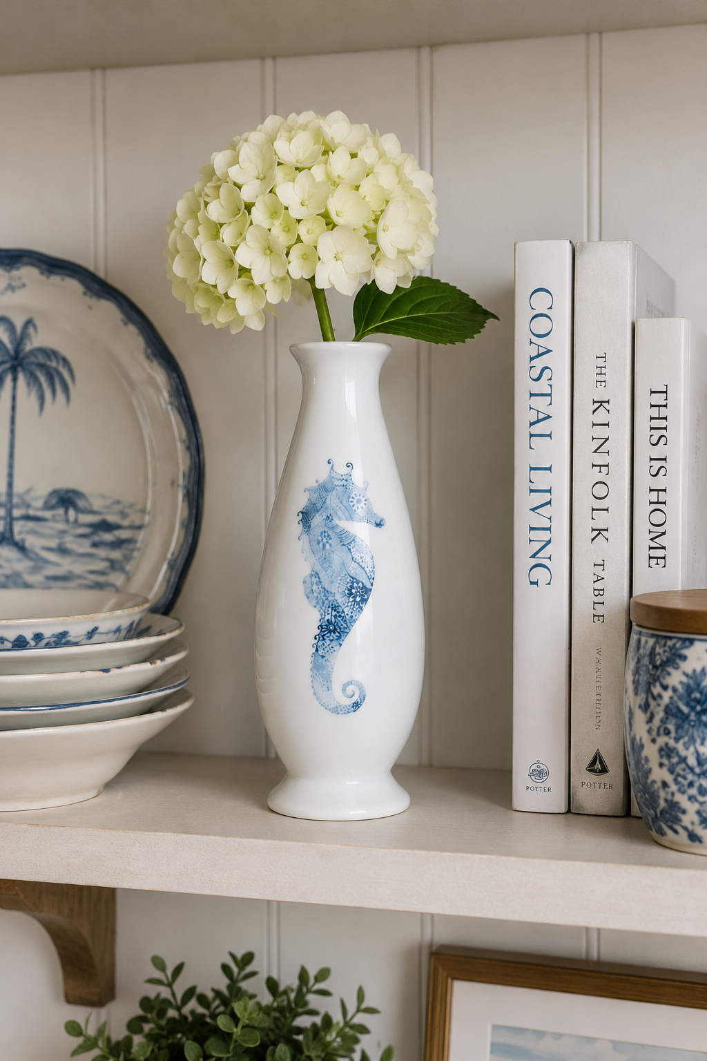 Blue Seahorse Porcelain Bud Vase