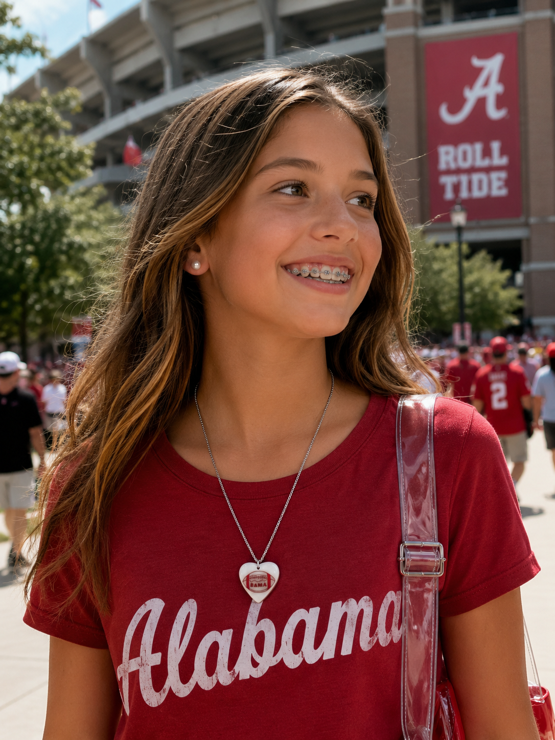 Hand-Painted Alabama Football Heart Porcelain Necklace
