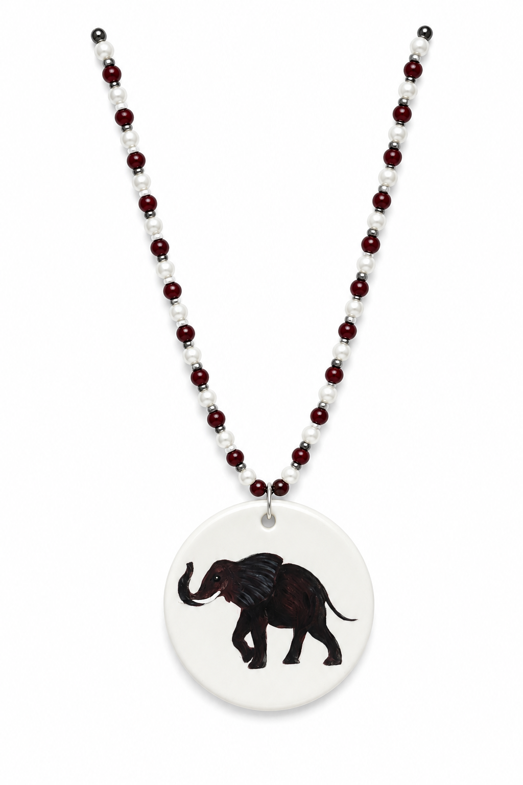 Hand-Painted Alabama Elephant Porcelain Necklace
