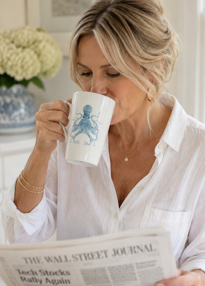 Coastal Blue Octopus Porcelain Coffee Mug