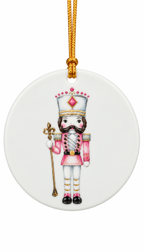 Hand-Painted Pink Nutcracker Porcelain Christmas Ornament